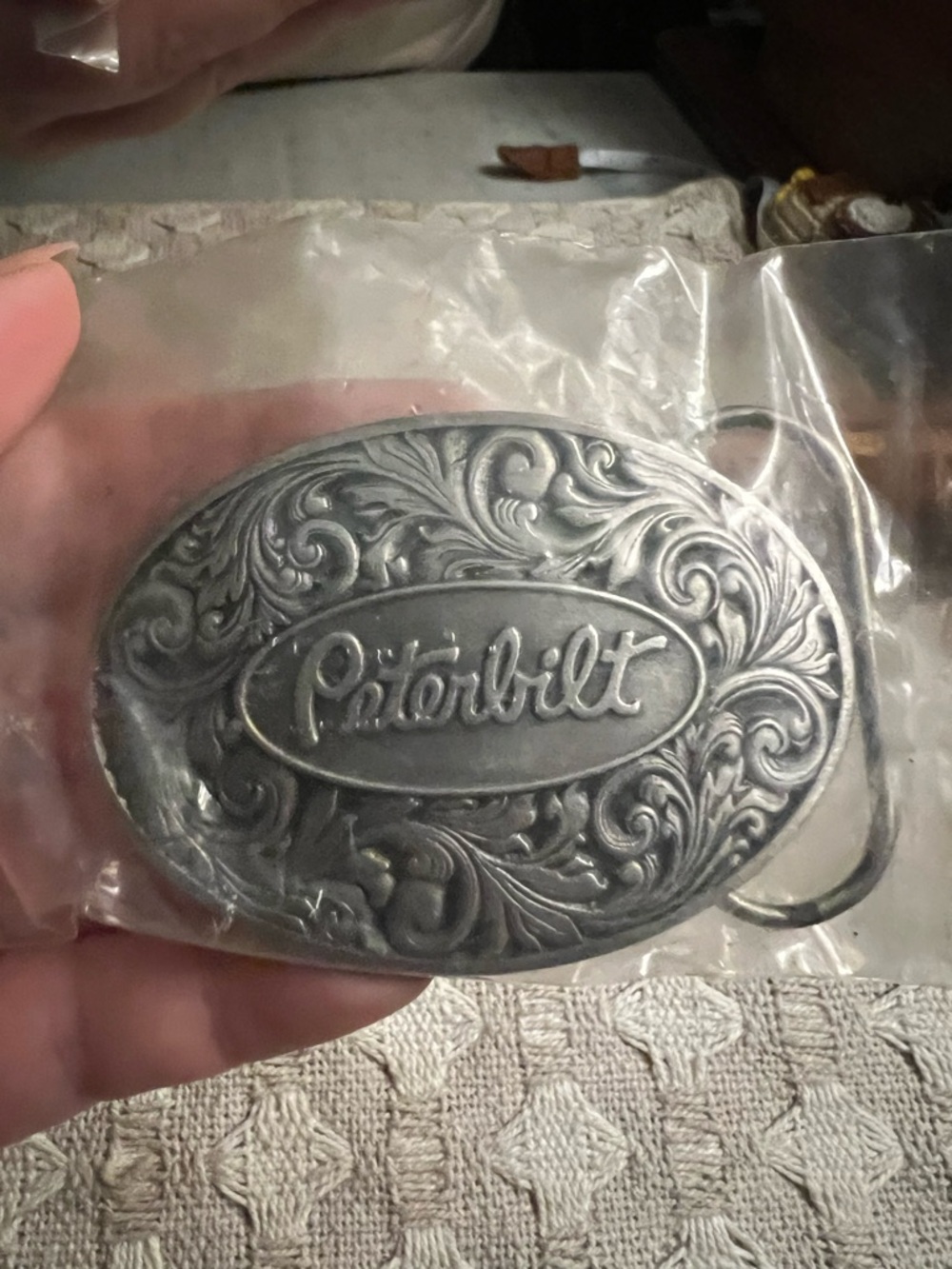 PETERBILT Classic Vintage Logo with Filigree Antique Pewter Belt Buckle *NWT*